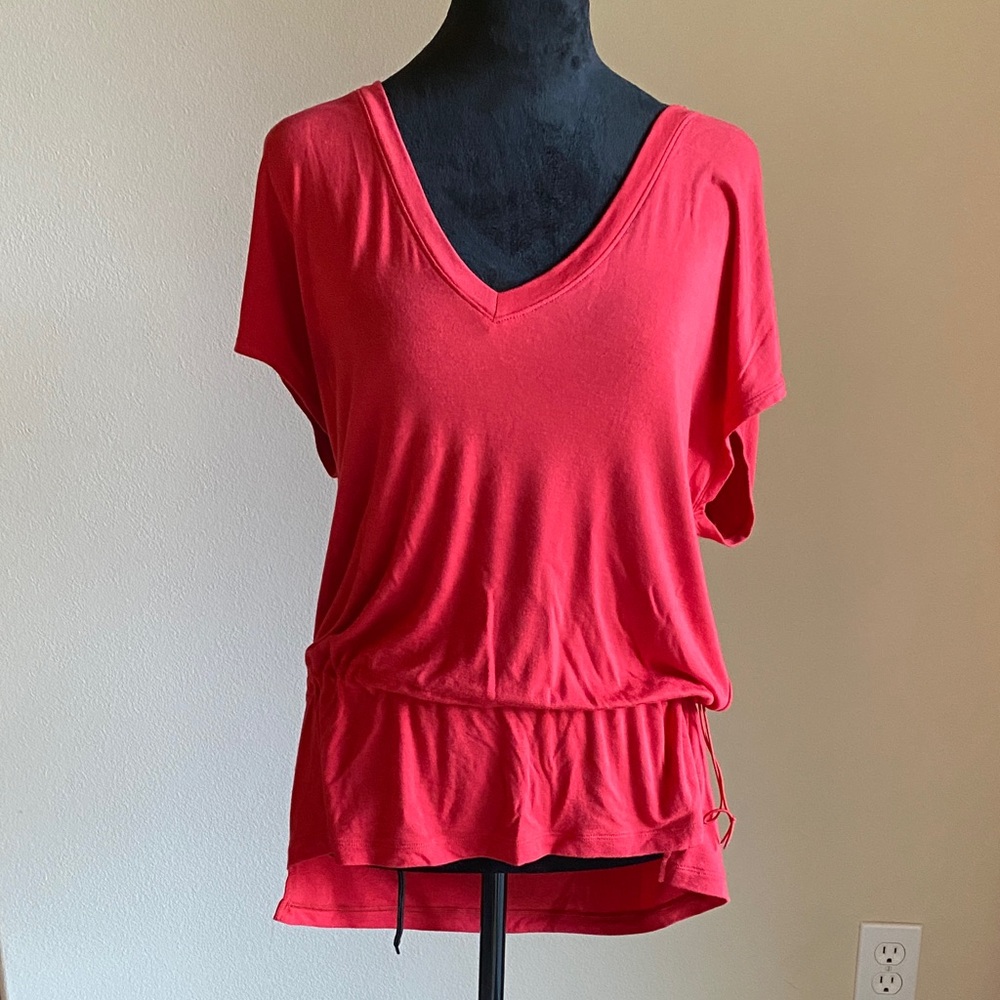 CAbi Bright Red V-Neck Short Sleeve Top